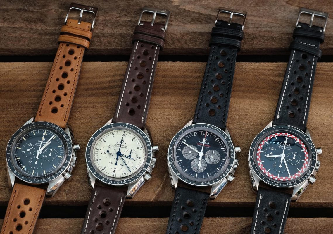 Omega speedy speedmaster moonwatch, albino meteorite, soyuz, tintin, on LUGS rally watch straps