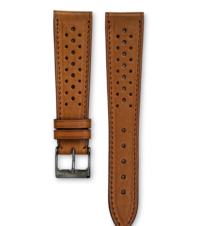 Smooth Barenia Racing Tan leather watch strap tone on tone stitching - LUGS brand