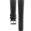 Grained classic deep black leather watch strap - cream stitching - LUGS brand