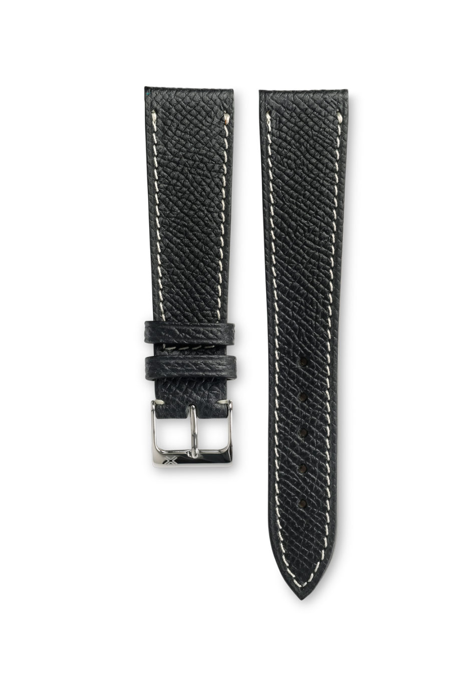 Grained classic deep black leather watch strap - cream stitching - LUGS brand