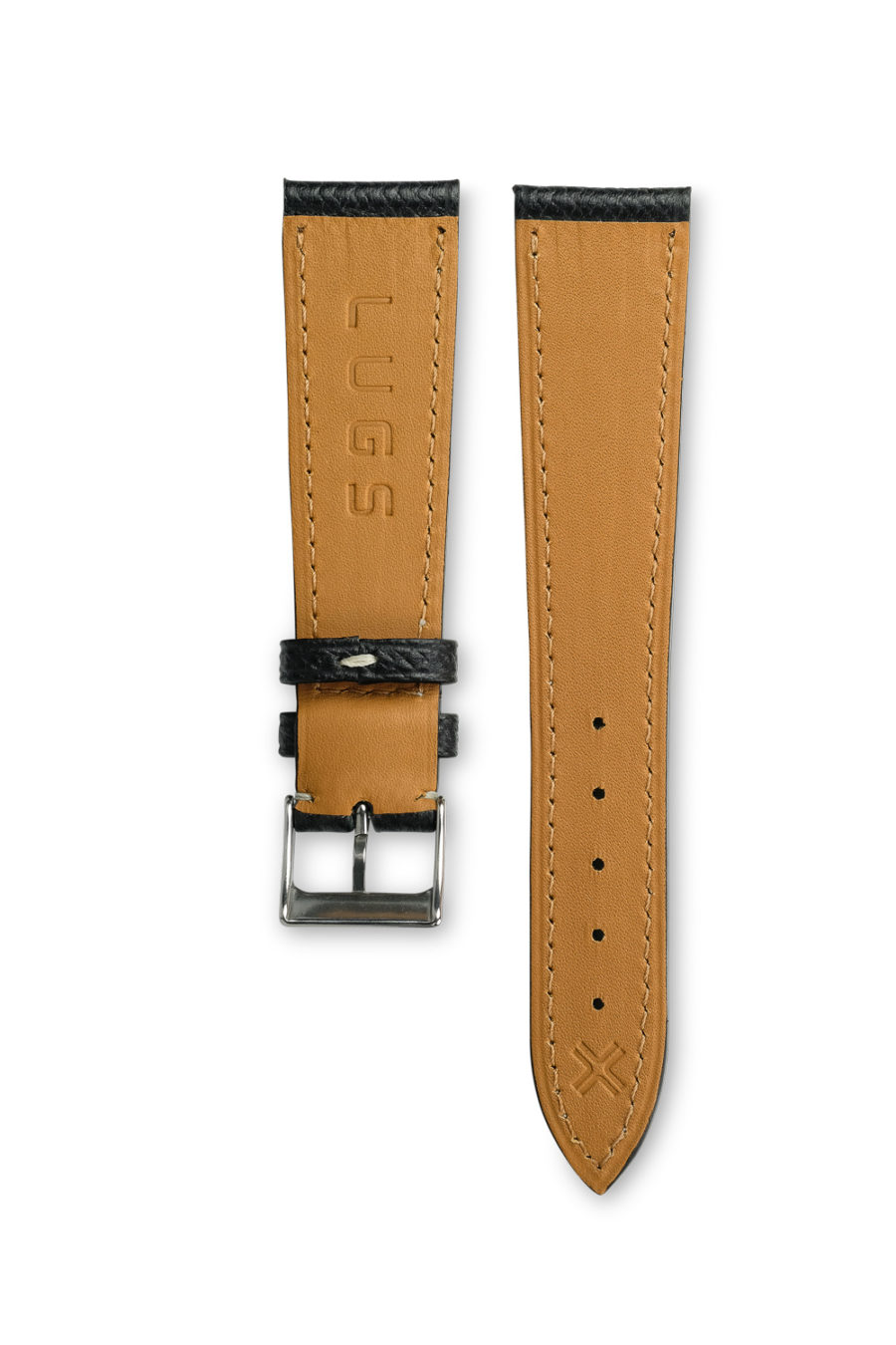 Grained Classic Barenia deep black leather watch strap - cream stitching - LUGS brand