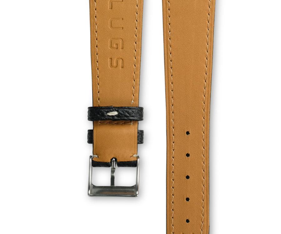 Grained Classic Barenia deep black leather watch strap - cream stitching - LUGS brand