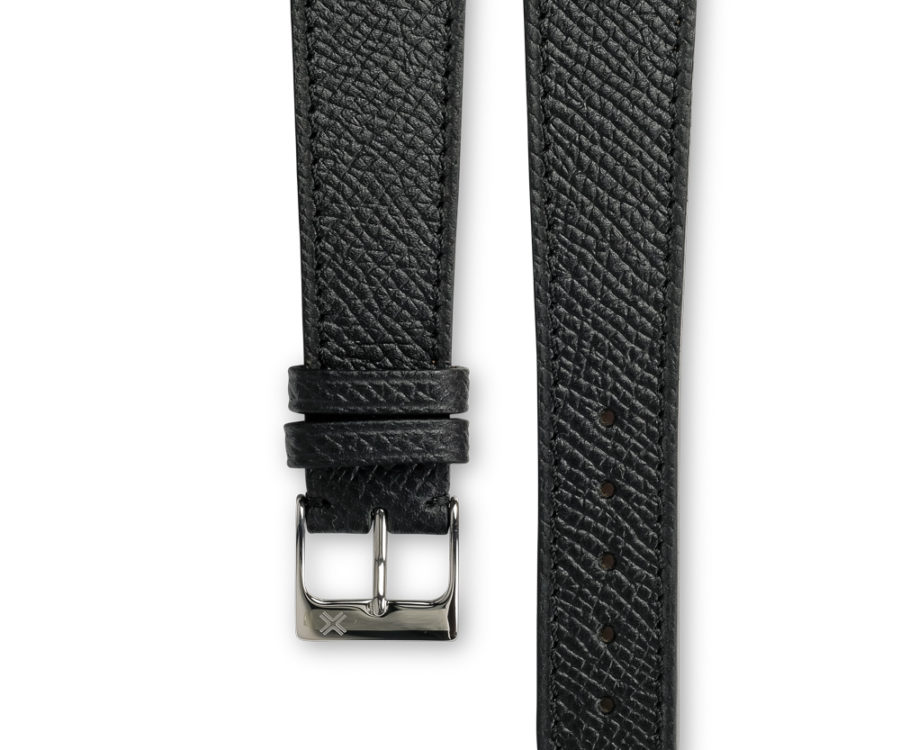 Grained Classic Barenia deep black leather watch strap - tone on tone stitching - LUGS brand