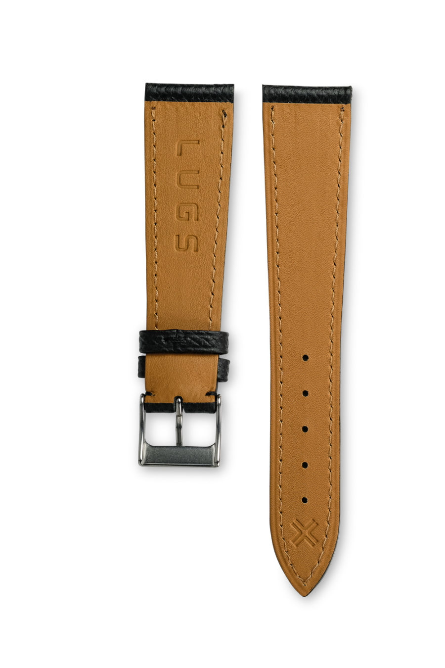 Grained Classic Barenia deep black leather watch strap - tone on tone stitching - LUGS brand