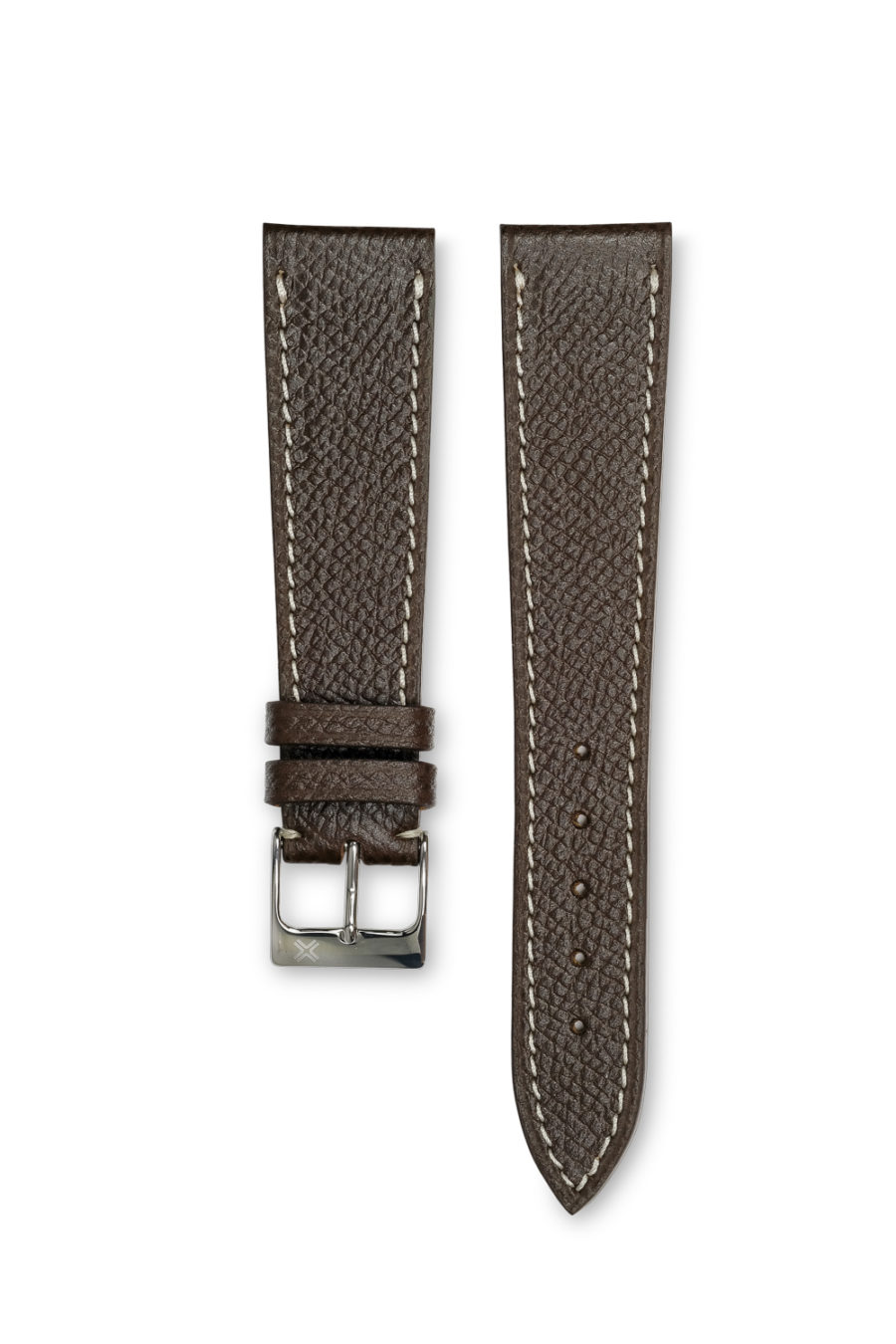 Grained Classic chocolate brown leather watch strap - cream stitching - LUGS brand