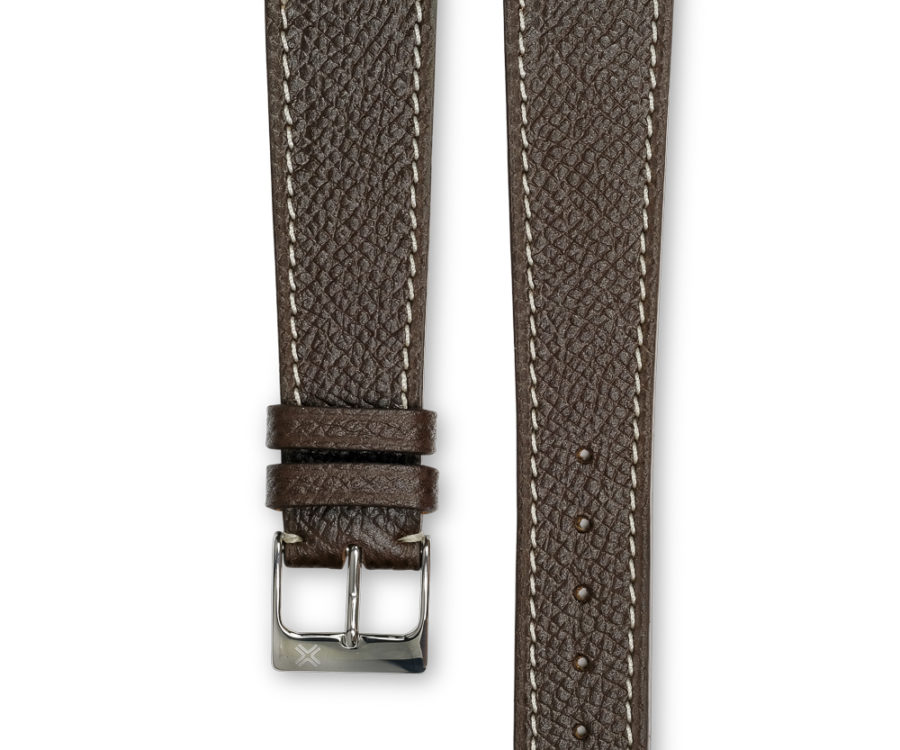 Grained Classic chocolate brown leather watch strap - cream stitching - LUGS brand