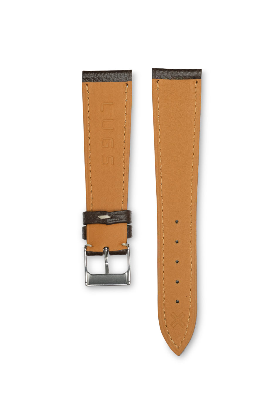 Grained Chocolate brown leather watch strap - cream stitching - LUGS brand