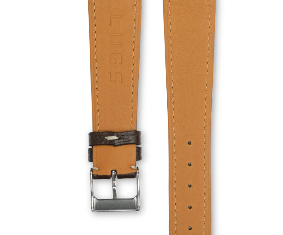 Grained Chocolate brown leather watch strap - cream stitching - LUGS brand