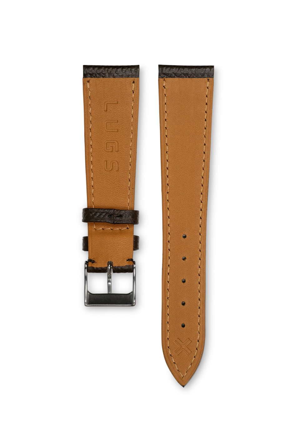 Grained Classic chocolate brown leather watch strap - tone on tone stitching - LUGS brand