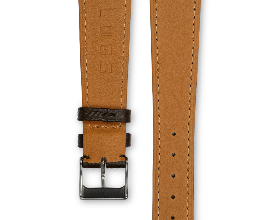 Grained Classic chocolate brown leather watch strap - tone on tone stitching - LUGS brand