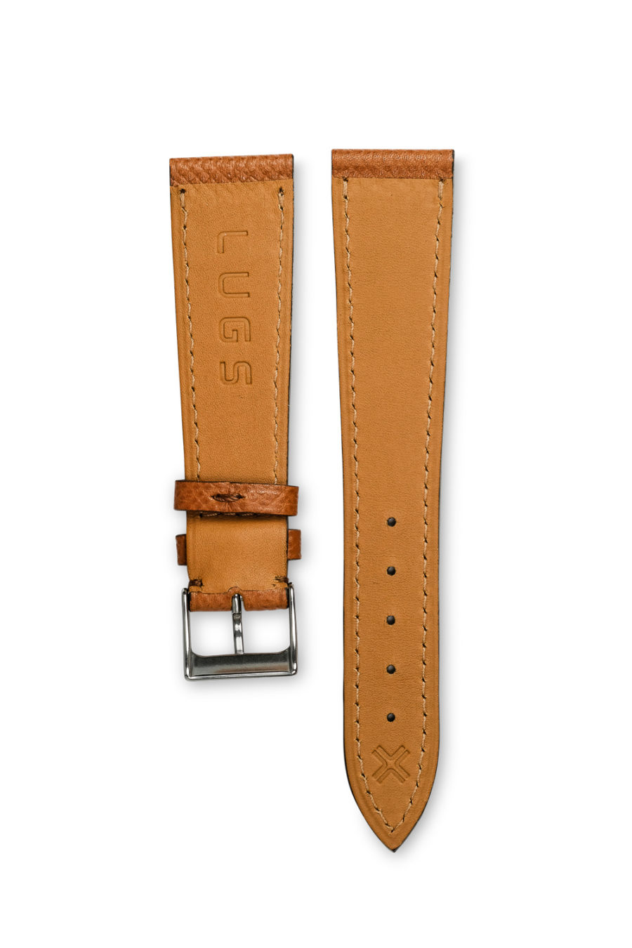 Grained light brown tan leather watch strap - tone on tone stitching - LUGS brand