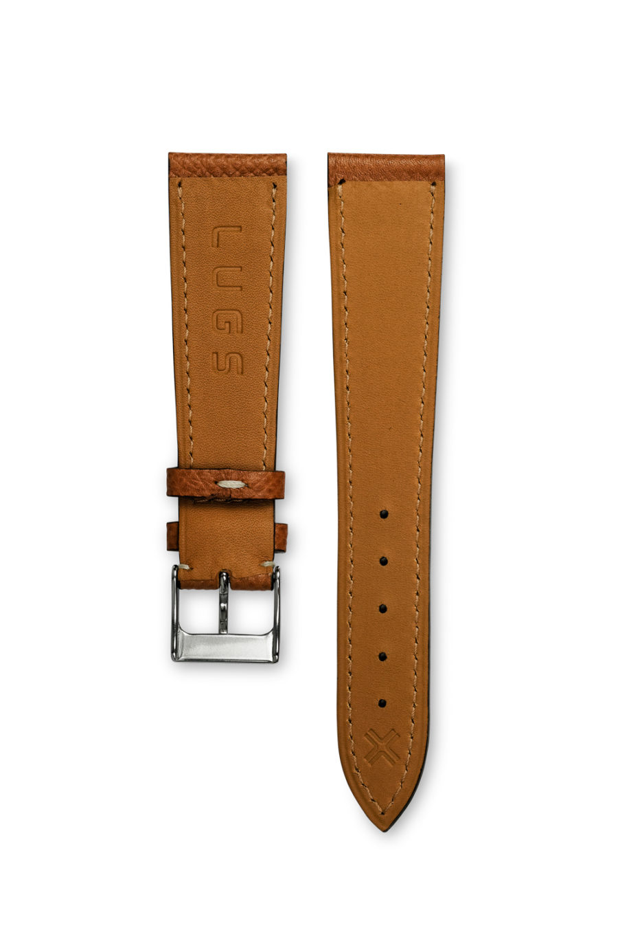 Grained light brown tan leather watch strap - cream stitching - LUGS brand