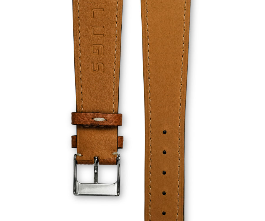 Grained light brown tan leather watch strap - cream stitching - LUGS brand