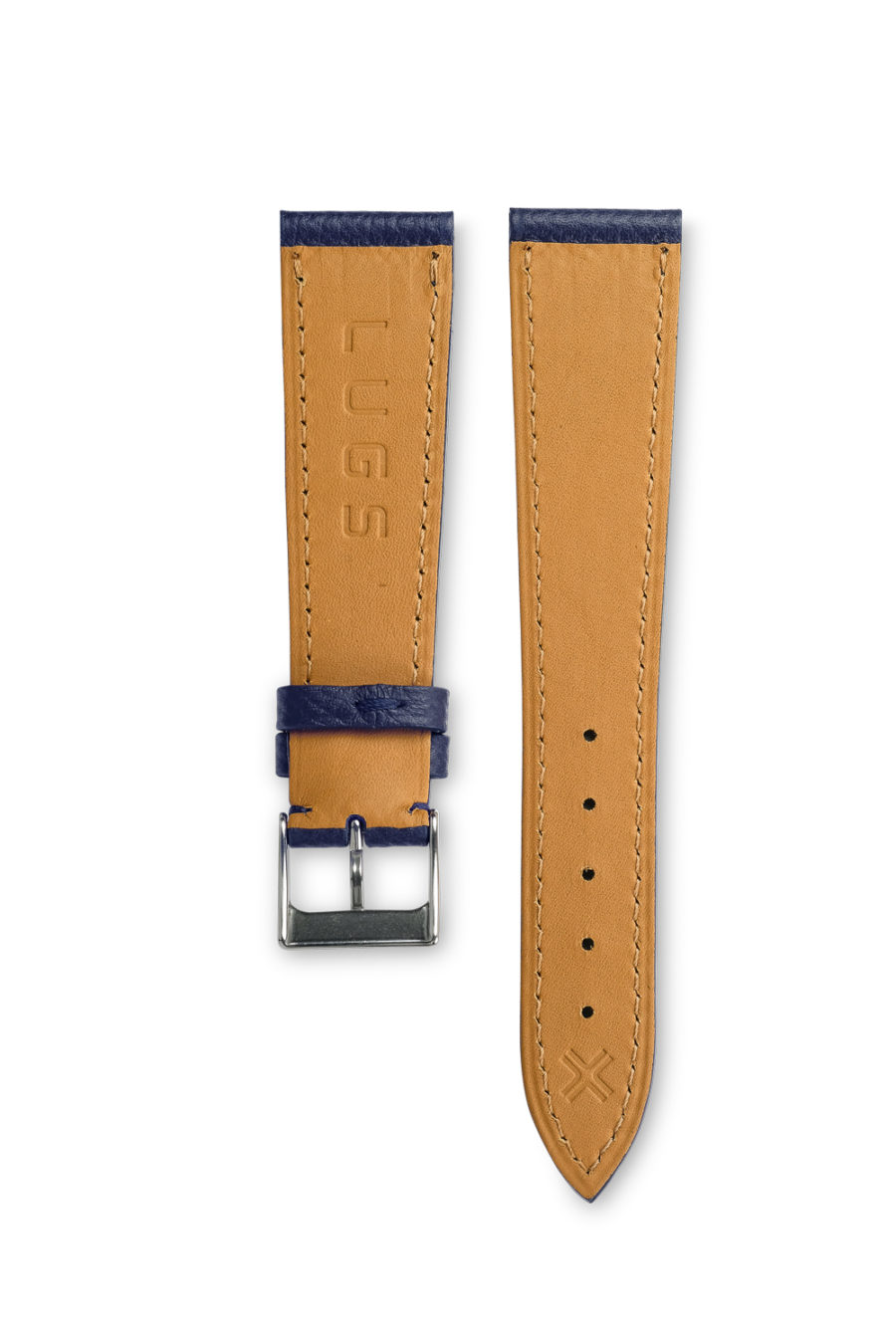 Grained Classic Navy Blue leather watch strap - tone on tone stitching - LUGS brand