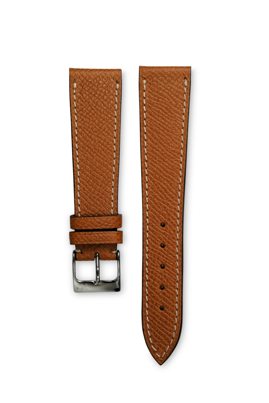 Grained light brown tan leather watch strap - cream stitching - LUGS brand