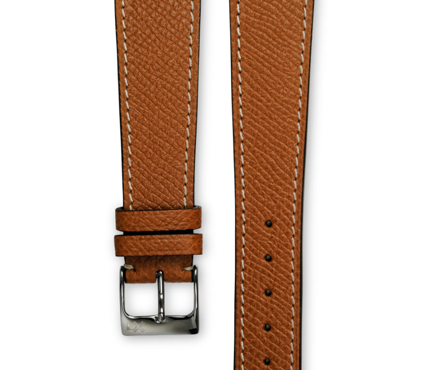 Grained light brown tan leather watch strap - cream stitching - LUGS brand