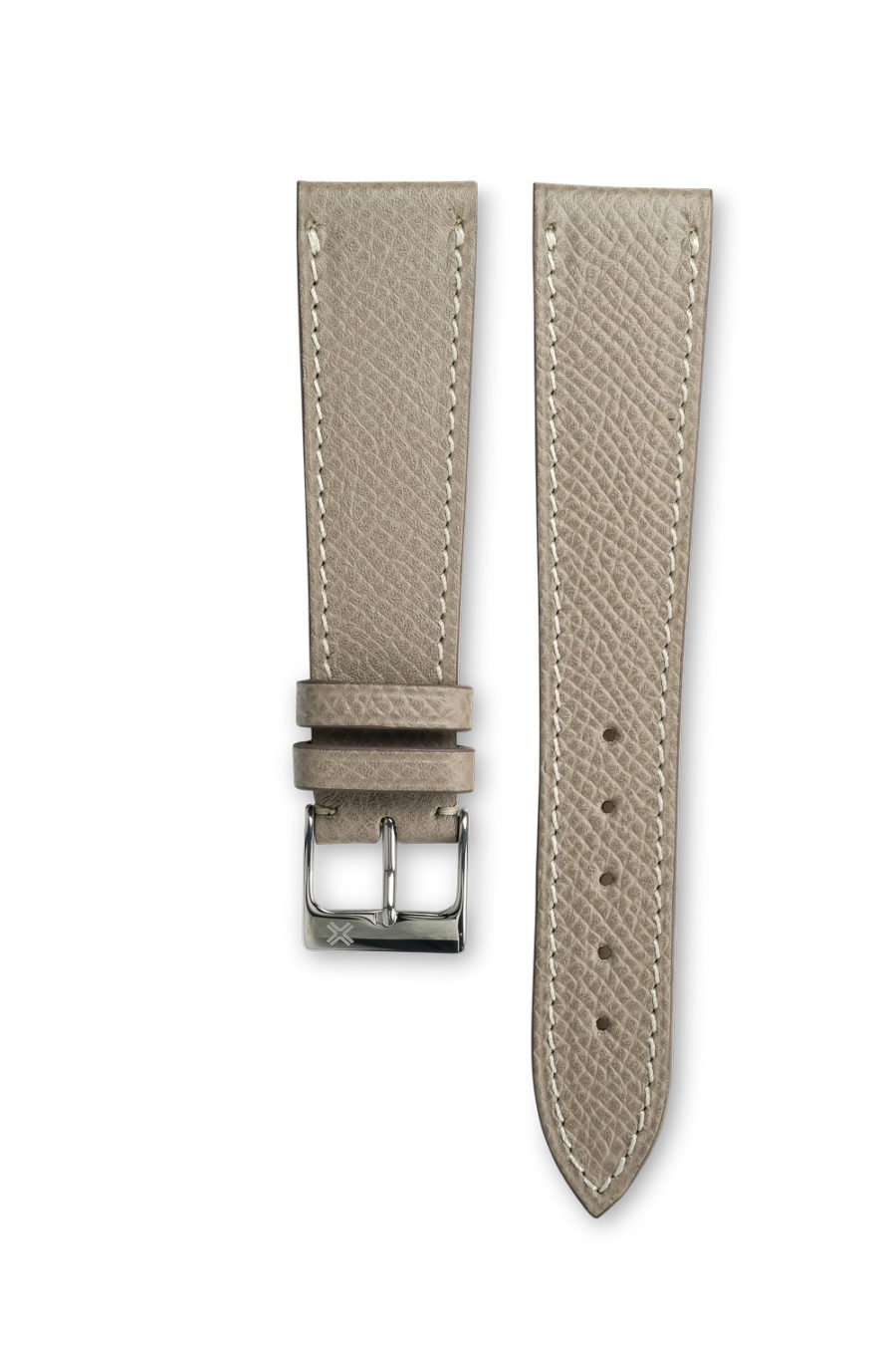 Smooth grained taupe grey leather watch strap - cream stitching - LUGS brand