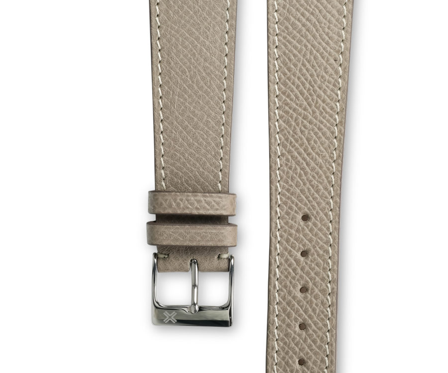 Smooth grained taupe grey leather watch strap - cream stitching - LUGS brand