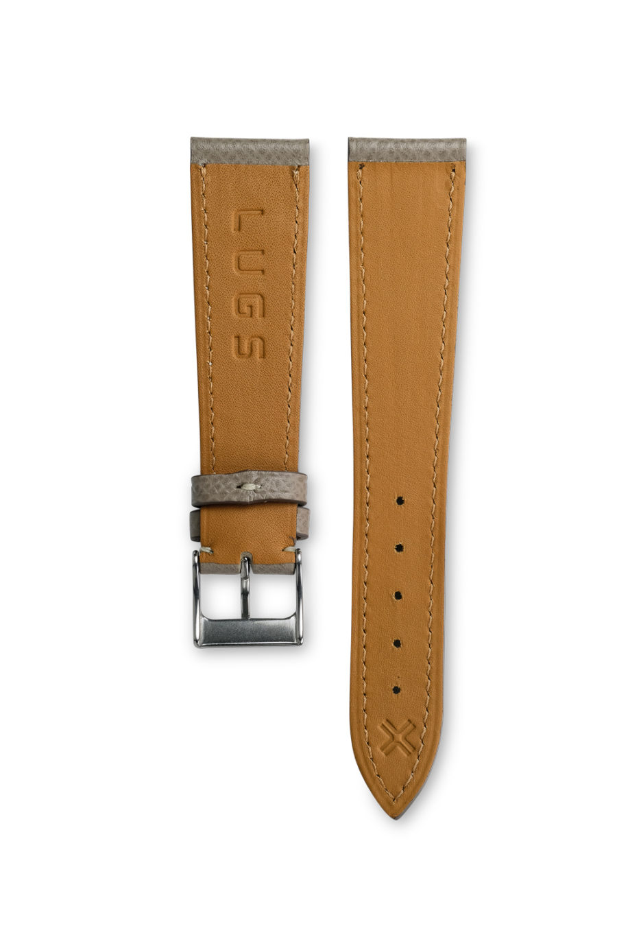 Smooth grained taupe grey leather watch strap - cream stitching - LUGS brand