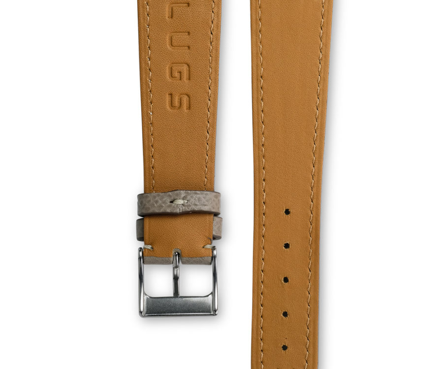 Smooth grained taupe grey leather watch strap - cream stitching - LUGS brand