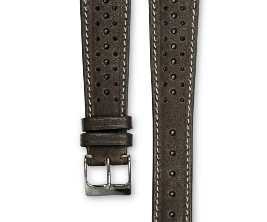 Smooth Racing chocolate brown leather watch strap - cream stitching - LUGS brand