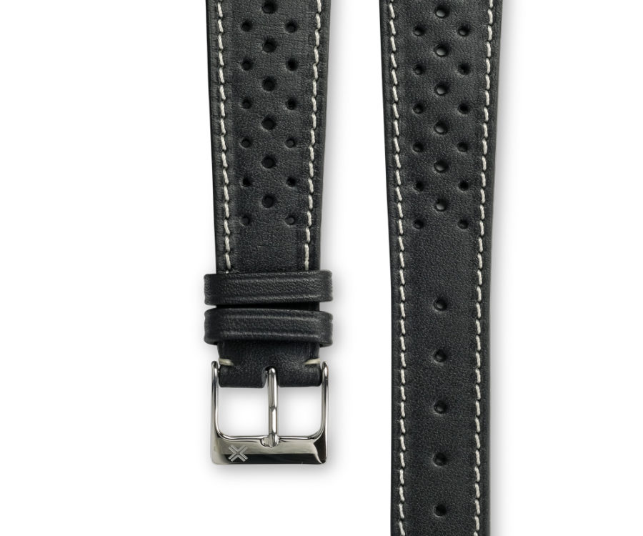 Smooth Racing Barenia deep black leather watch strap - cream stitching - LUGS brand