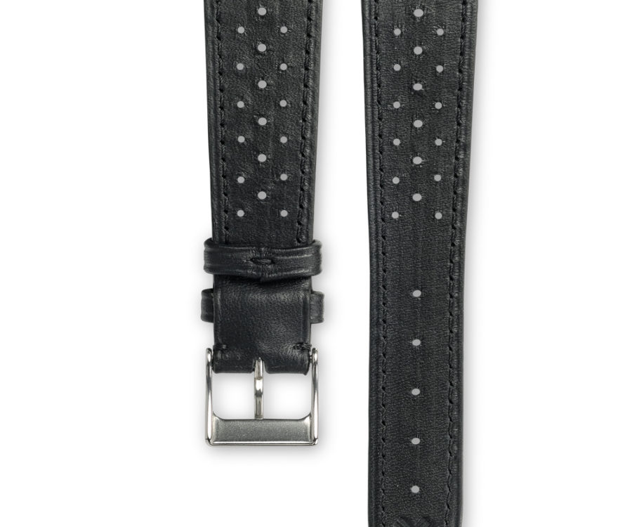 Smooth Racing Deep Black leather watch strap - tone on tone stitching - LUGS brand