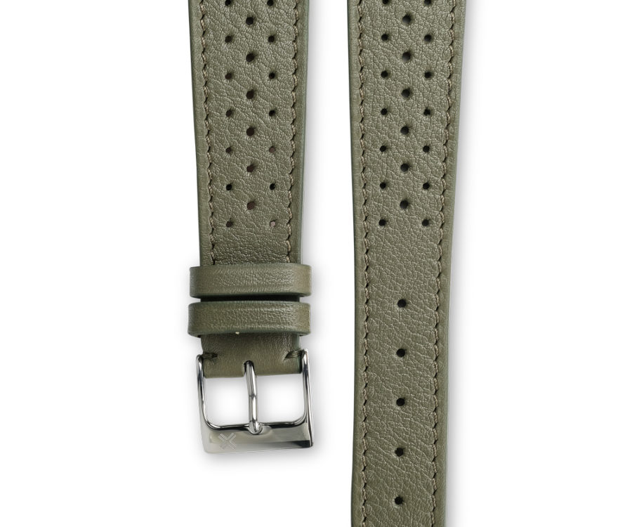 Smooth Racing khaki green leather watch strap - tone on tone stitching - LUGS brand