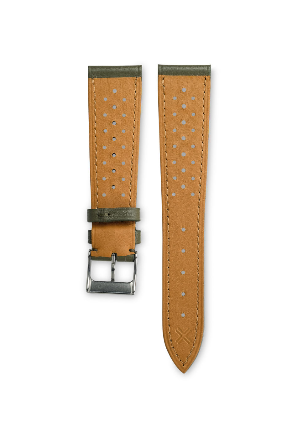 Smooth Racing khaki green leather watch strap - tone on tone stitching - LUGS brand