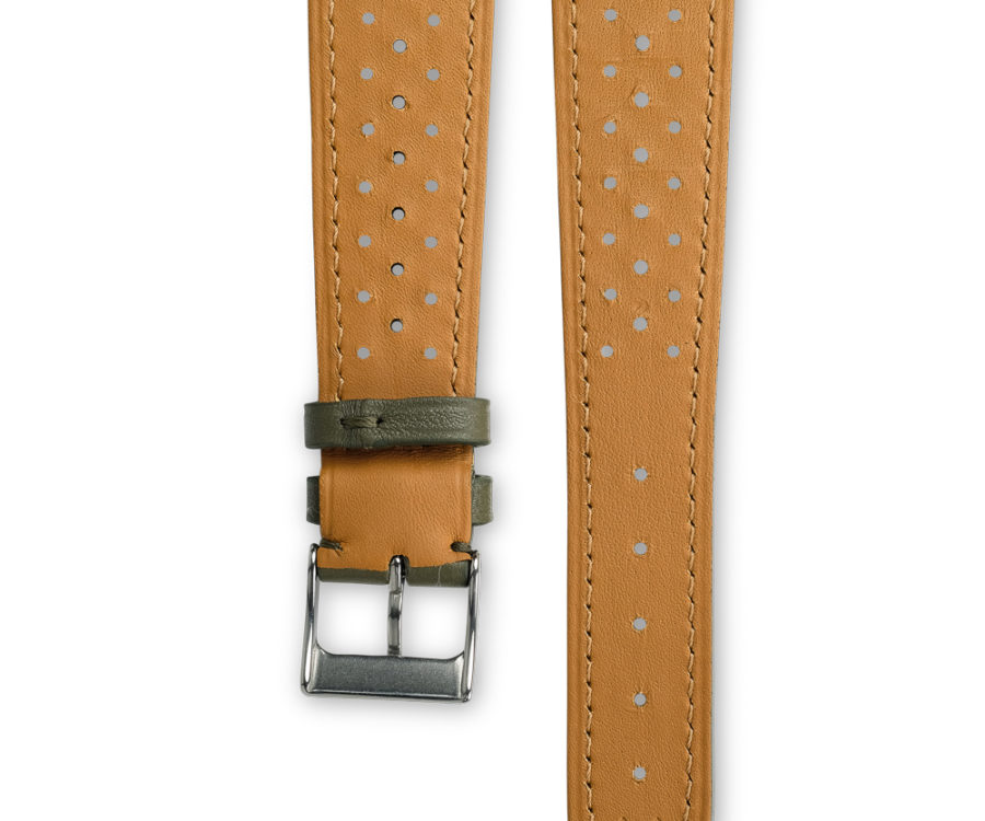 Smooth Racing khaki green leather watch strap - tone on tone stitching - LUGS brand