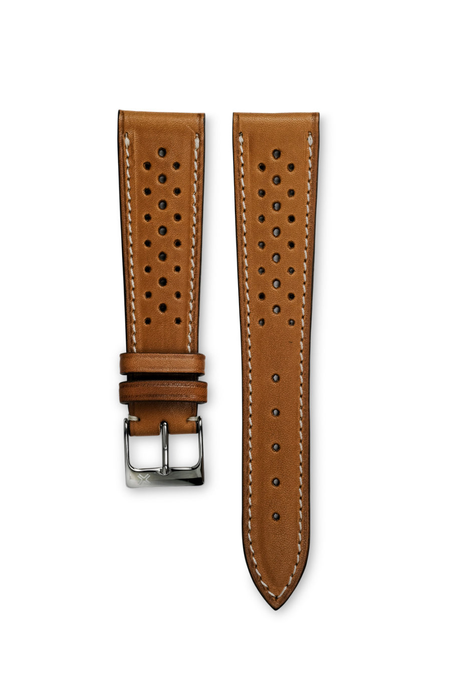 Smooth Racing light brown tan leather watch strap - cream stitching - LUGS brand