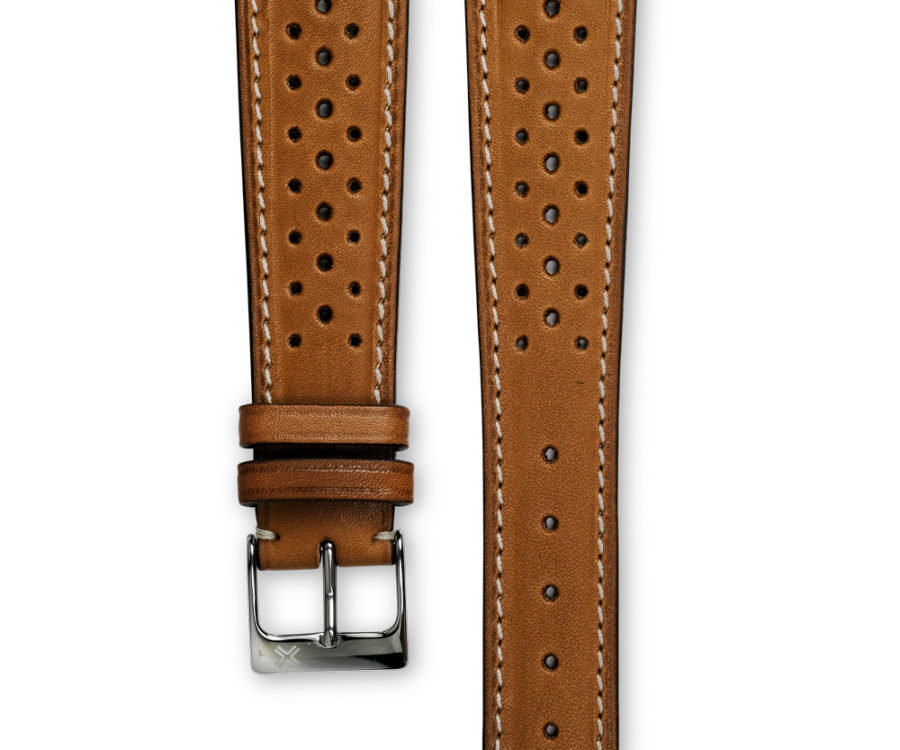 Smooth Racing light brown tan leather watch strap - cream stitching - LUGS brand