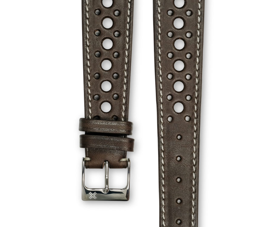 Smooth Rally chocolate brown leather watch strap - cream stitching - LUGS brand