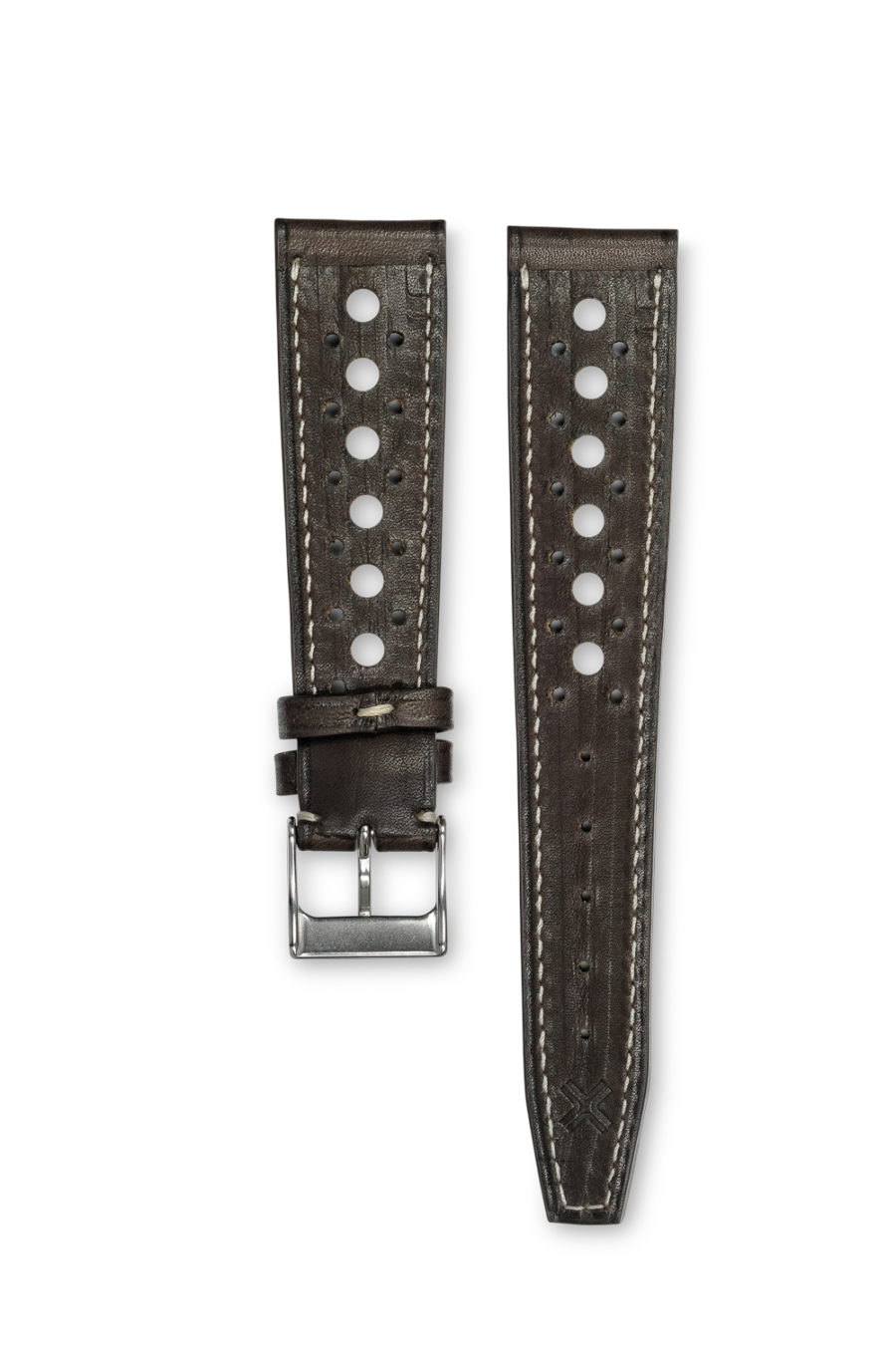 Smooth Rally chocolate brown leather watch strap - cream stitching - LUGS brand