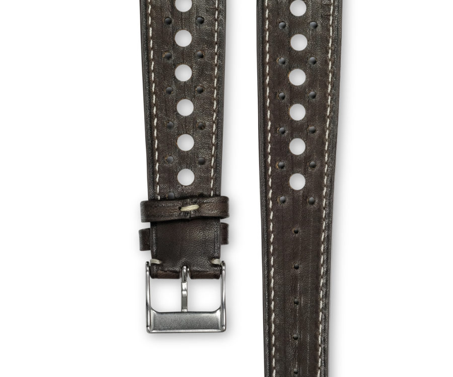 Smooth Rally chocolate brown leather watch strap - cream stitching - LUGS brand