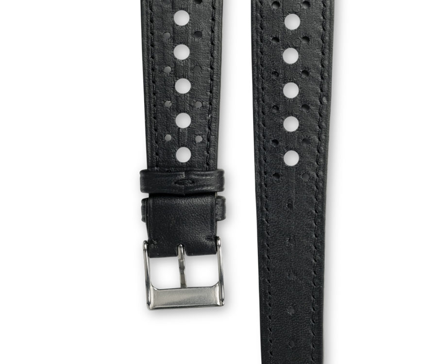 Smooth rally Barenia deep black leather watch strap - tone on tone stitching - LUGS brand