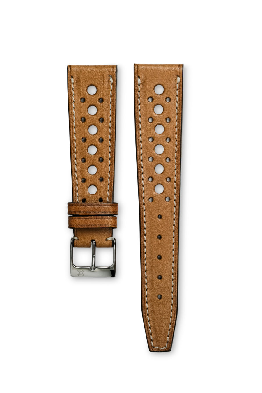 Smooth Rally Barenia light brown tan leather watch strap - cream stitching - LUGS brand