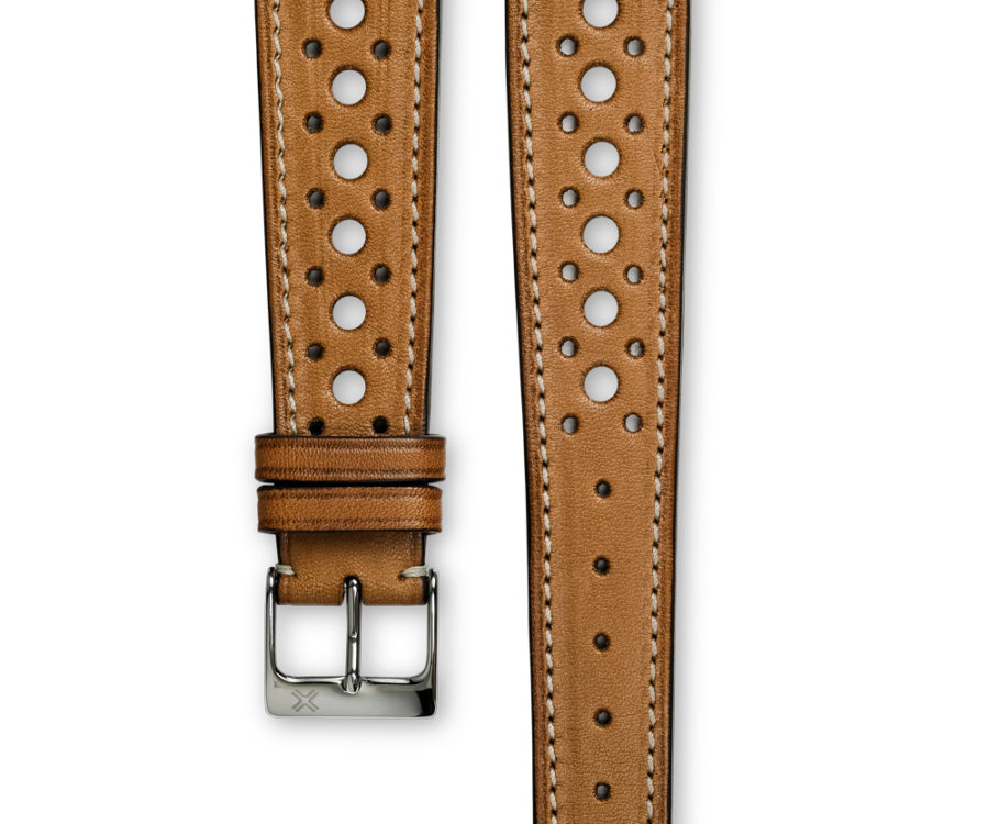 Smooth Rally Barenia light brown tan leather watch strap - cream stitching - LUGS brand