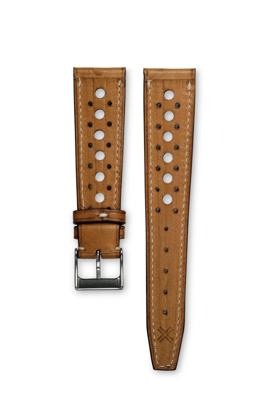 Smooth Rally Barenia light brown tan leather watch strap - cream stitching - LUGS brand