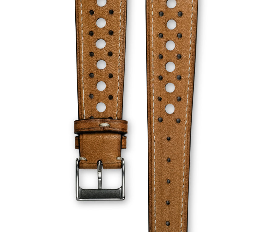 Smooth Rally Barenia light brown tan leather watch strap - cream stitching - LUGS brand