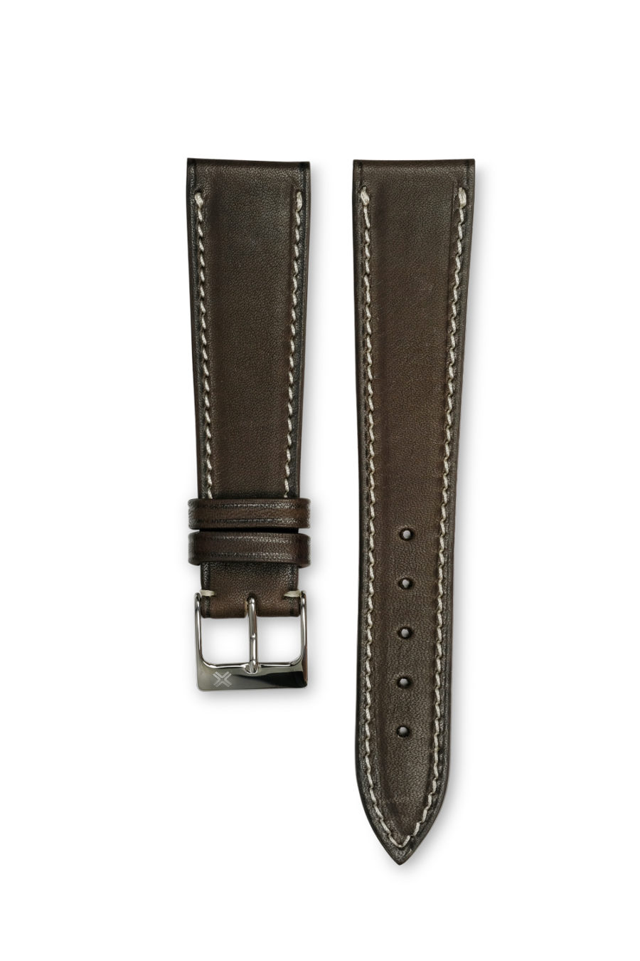 Smooth Classic chocolate brown leather watch strap - cream stitching - LUGS brand