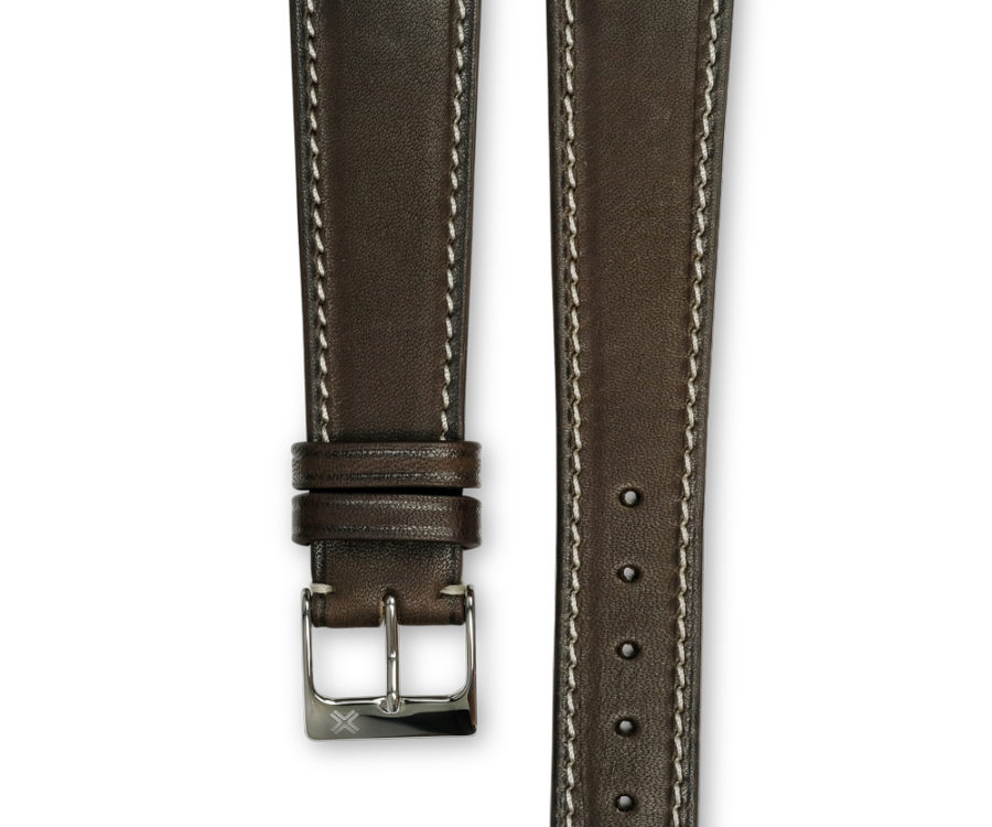 Smooth Classic chocolate brown leather watch strap - cream stitching - LUGS brand