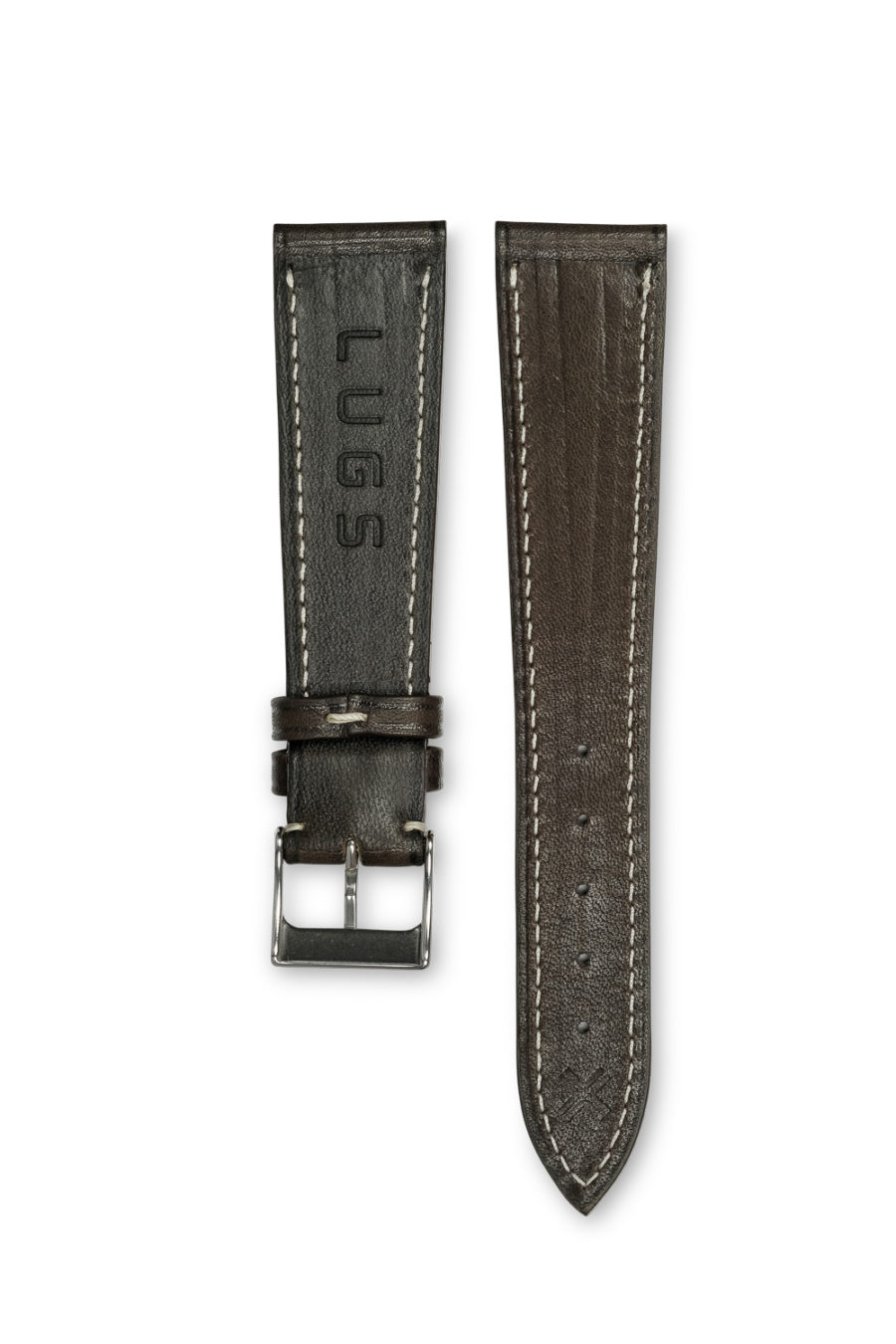 Smooth Classic chocolate brown leather watch strap - cream stitching - LUGS brand