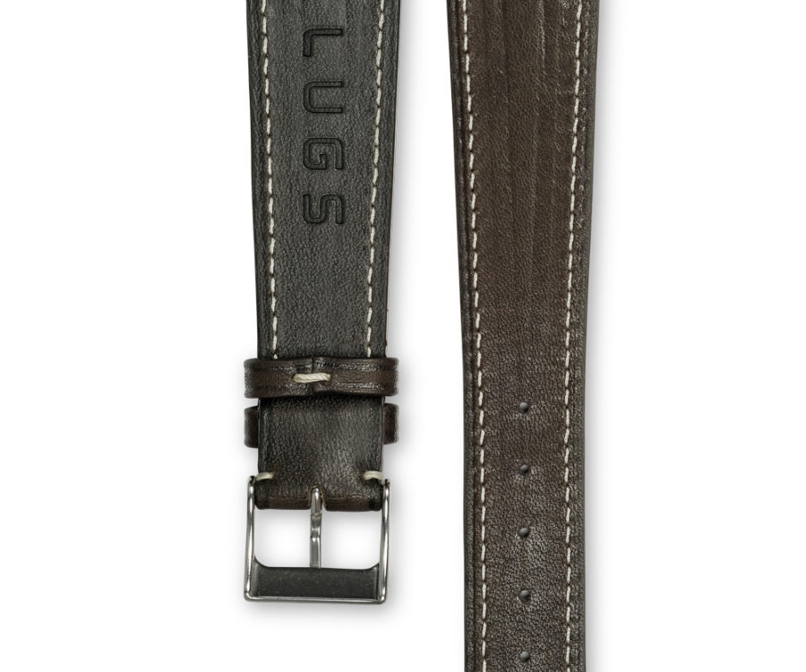 Smooth Classic chocolate brown leather watch strap - cream stitching - LUGS brand