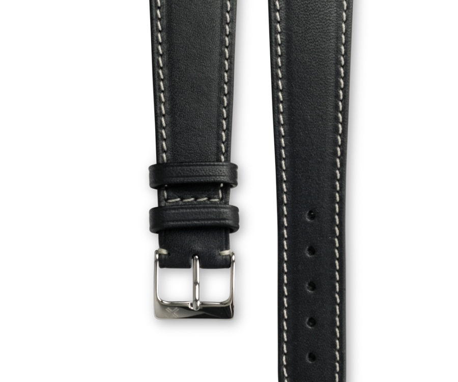 Smooth Classic Barenia deep black leather watch strap - cream stitching - LUGS brand