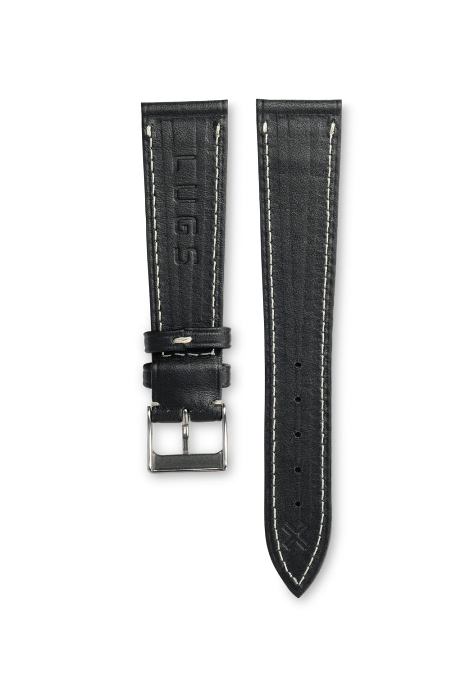 Smooth Classic Barenia deep black leather watch strap - cream stitching - LUGS brand