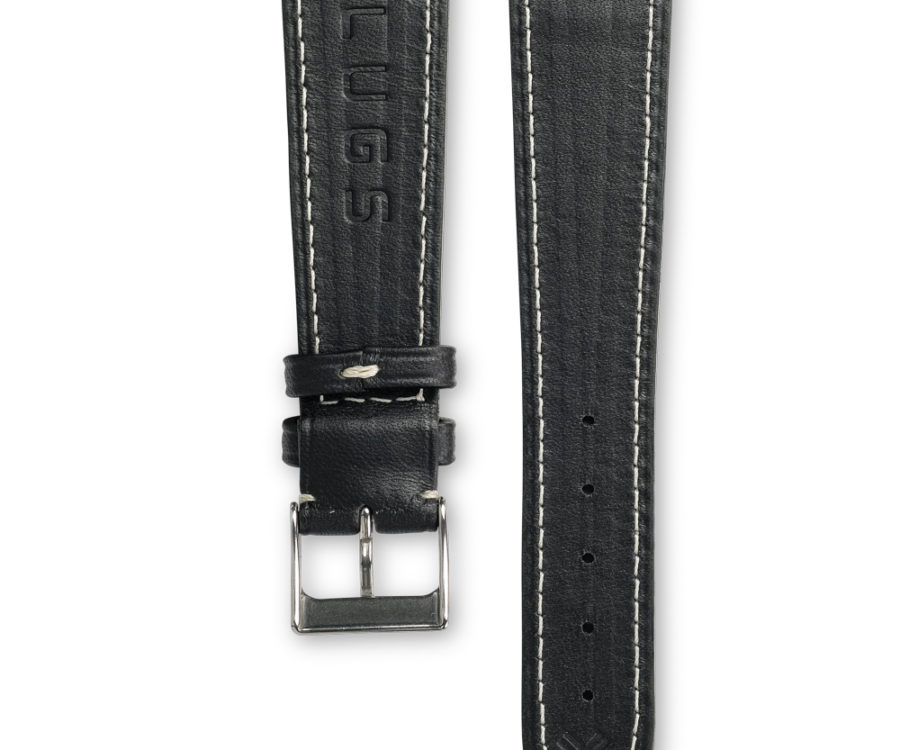 Smooth Classic Barenia deep black leather watch strap - cream stitching - LUGS brand