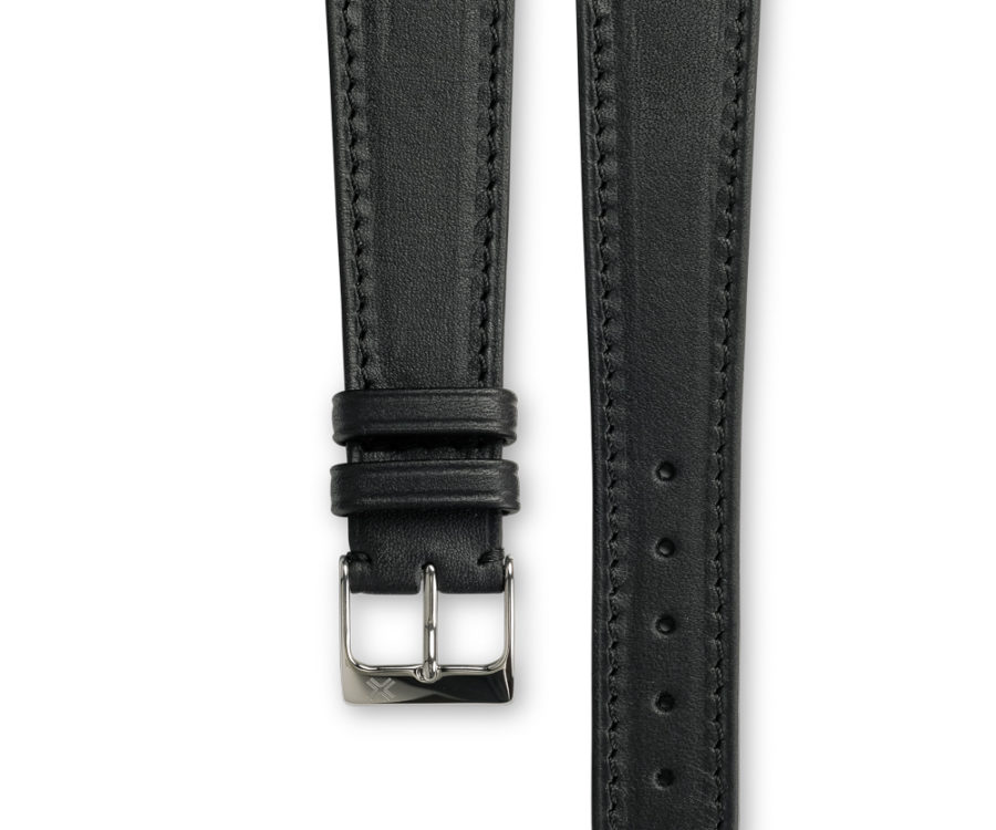 Smooth Barenia Classic deep black leather watch strap - tone on tone stitching - LUGS brand