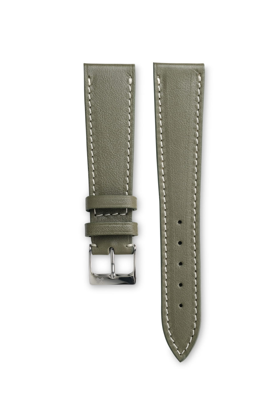 Smooth classic khaki green leather watch strap - cream stitching - LUGS brand