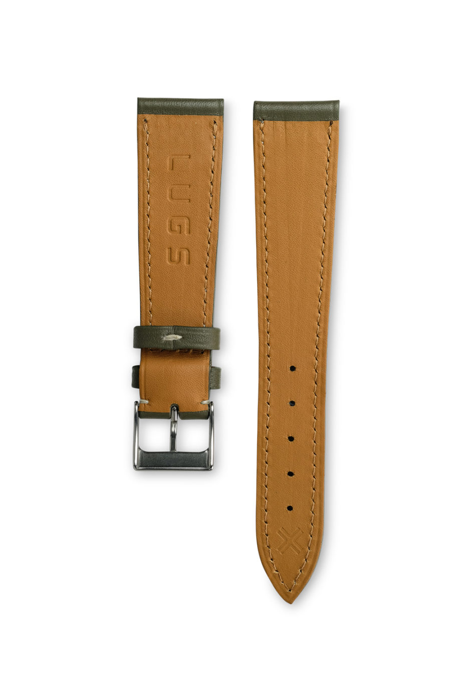 Smooth Classic Khaki green leather watch strap - cream stitching - LUGS brand